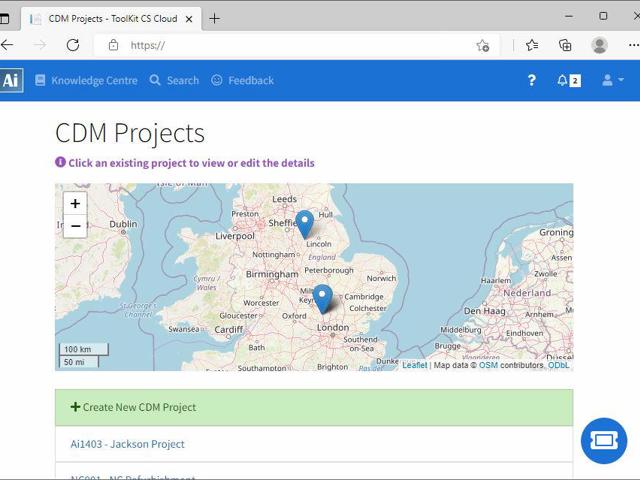 Web Browser Interface CDM Projects List (Cloud)